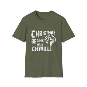 Christmas Begins with Christ T-Shirt — Faith-Based Nativity Cross Holiday Tee