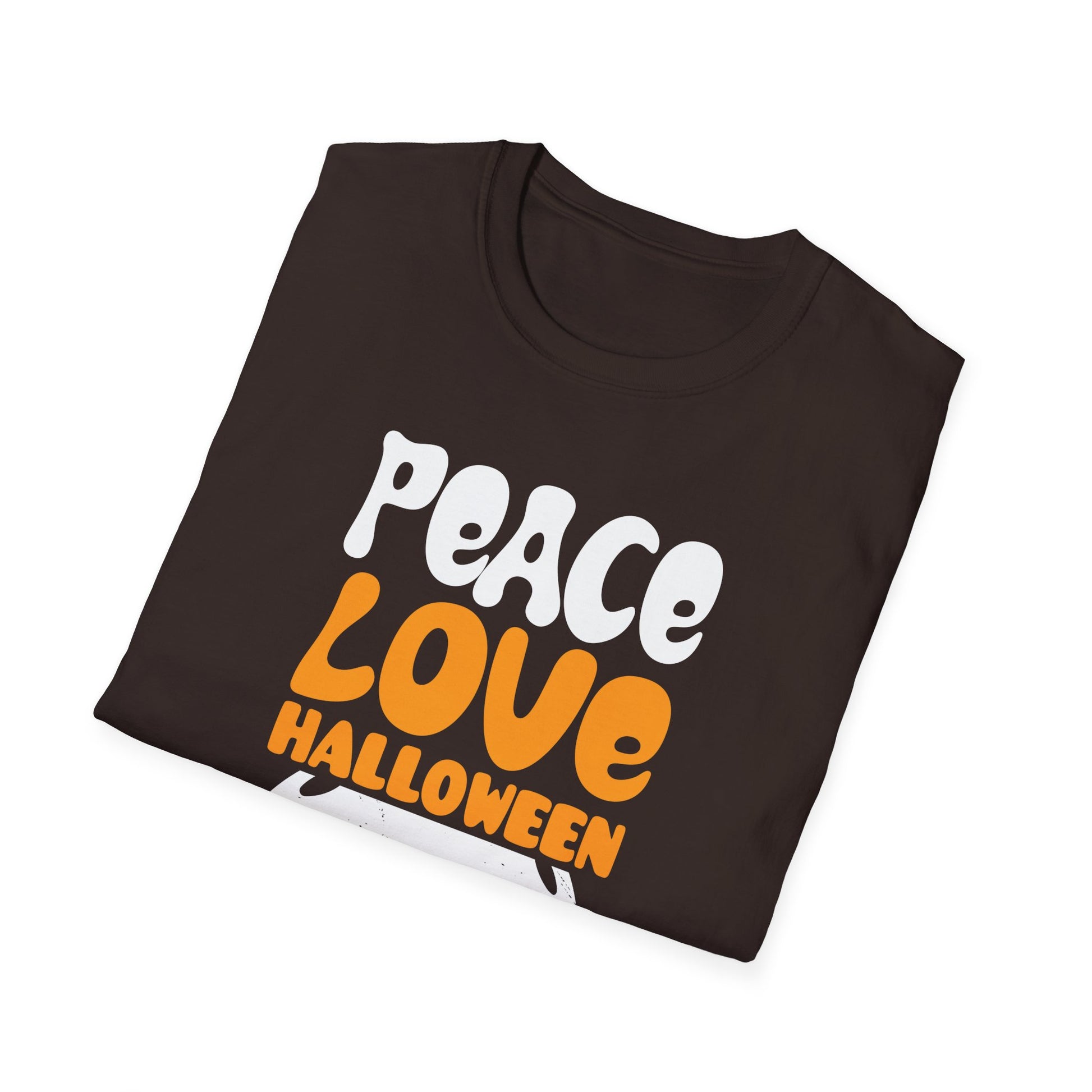 Peace Love Halloween T-Shirt — Retro Pumpkin Moon Graphic Tee