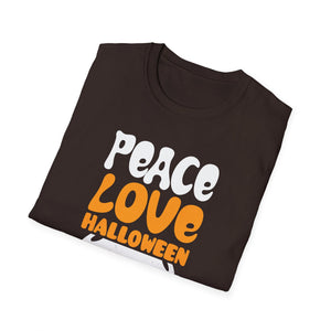 Peace Love Halloween T-Shirt — Retro Pumpkin Moon Graphic Tee