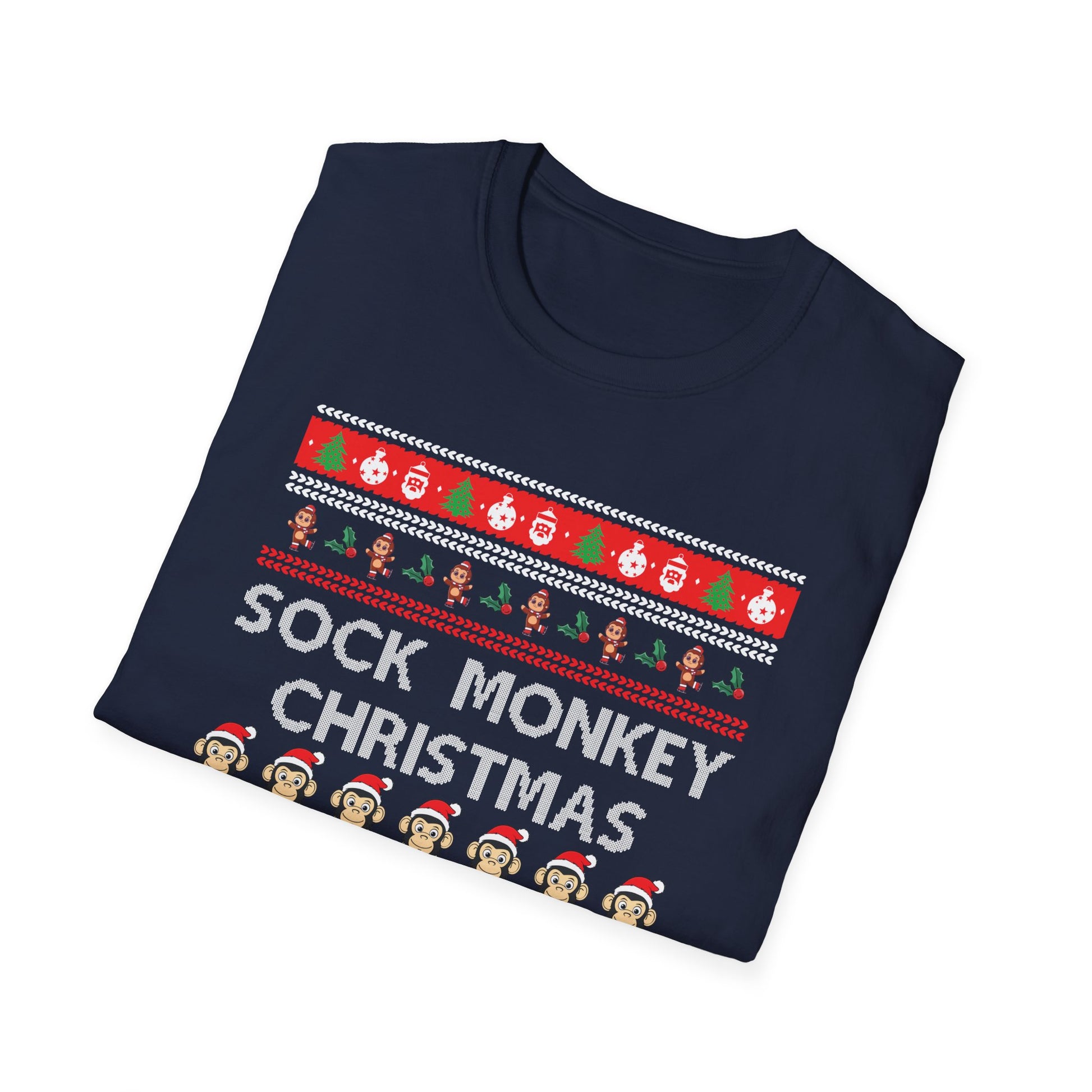 Sock Monkey Christmas Ugly Christmas Sweater Unisex Softstyle T-Shirt