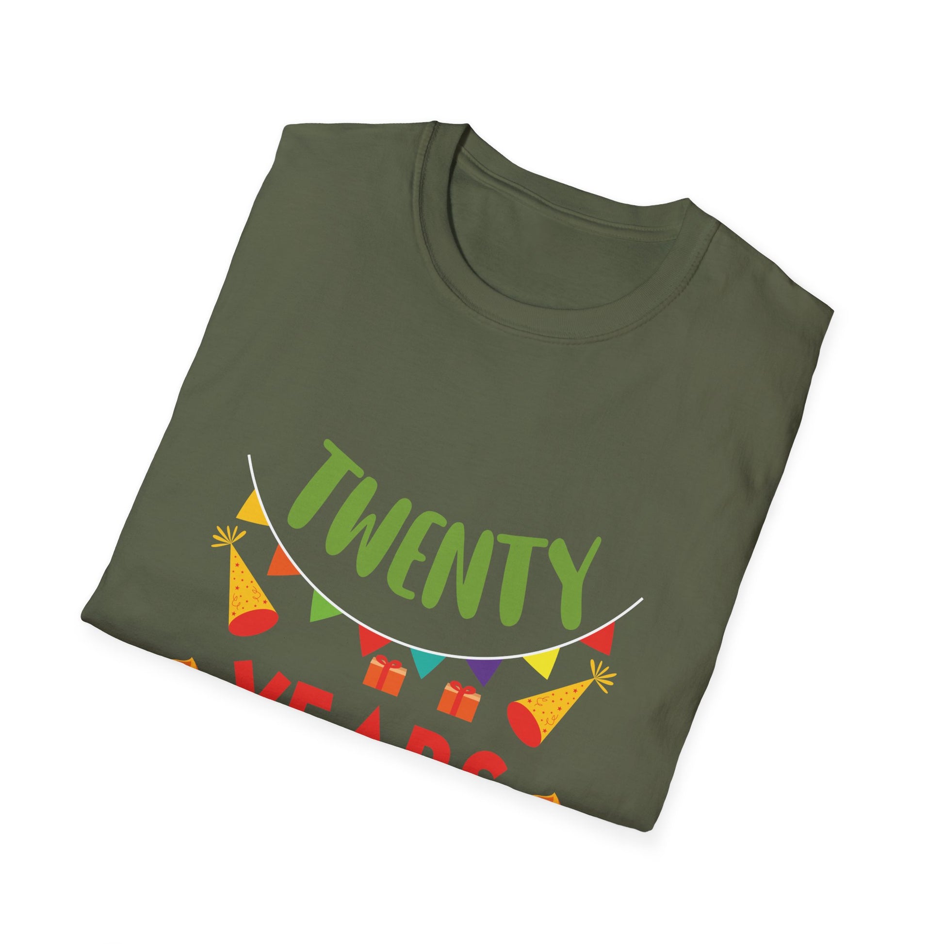 T-Shirt — "Twenty Years Later" Birthday Tee with Cupcakes & Party Banners