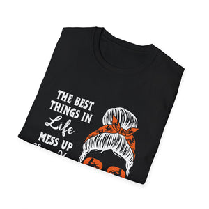 T-Shirt — “The Best Things in Life Mess Up Your Hair” Messy Bun Graphic Tee