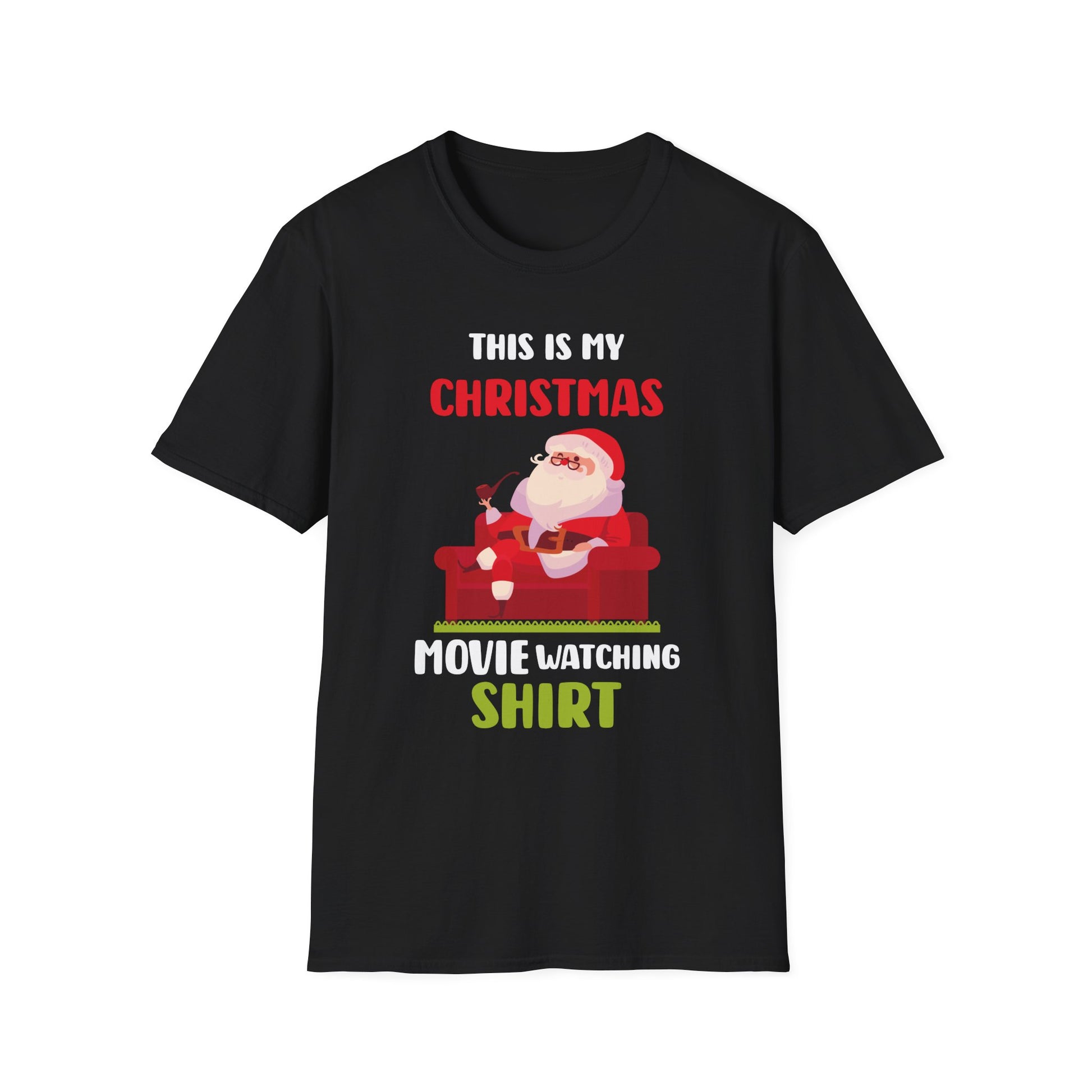 Christmas Movie Watching T-Shirt — Santa Relaxing on Couch Holiday Tee