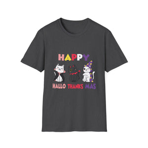 Halloween Thanksgiving Christmas Happy HalloThanksMas Cats Unisex T-Shirt