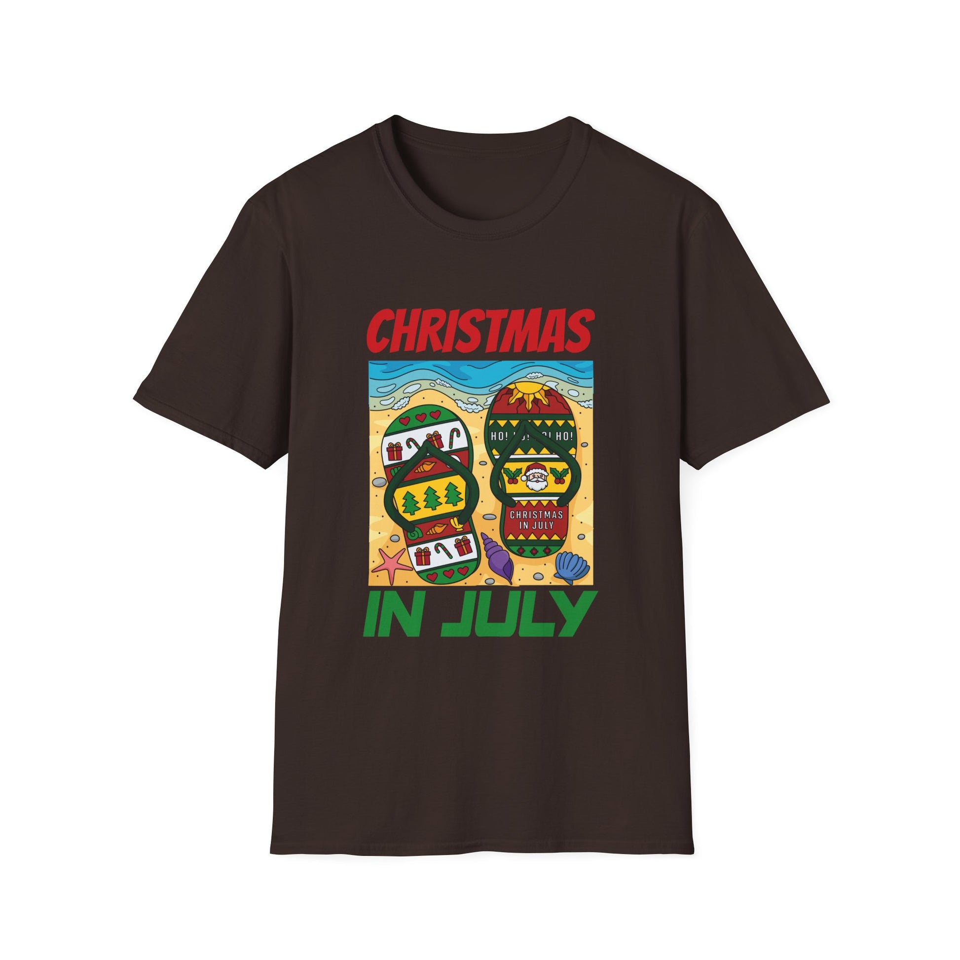Christmas In July T-Shirt — Beach Flip-Flop Holiday Graphic Tee