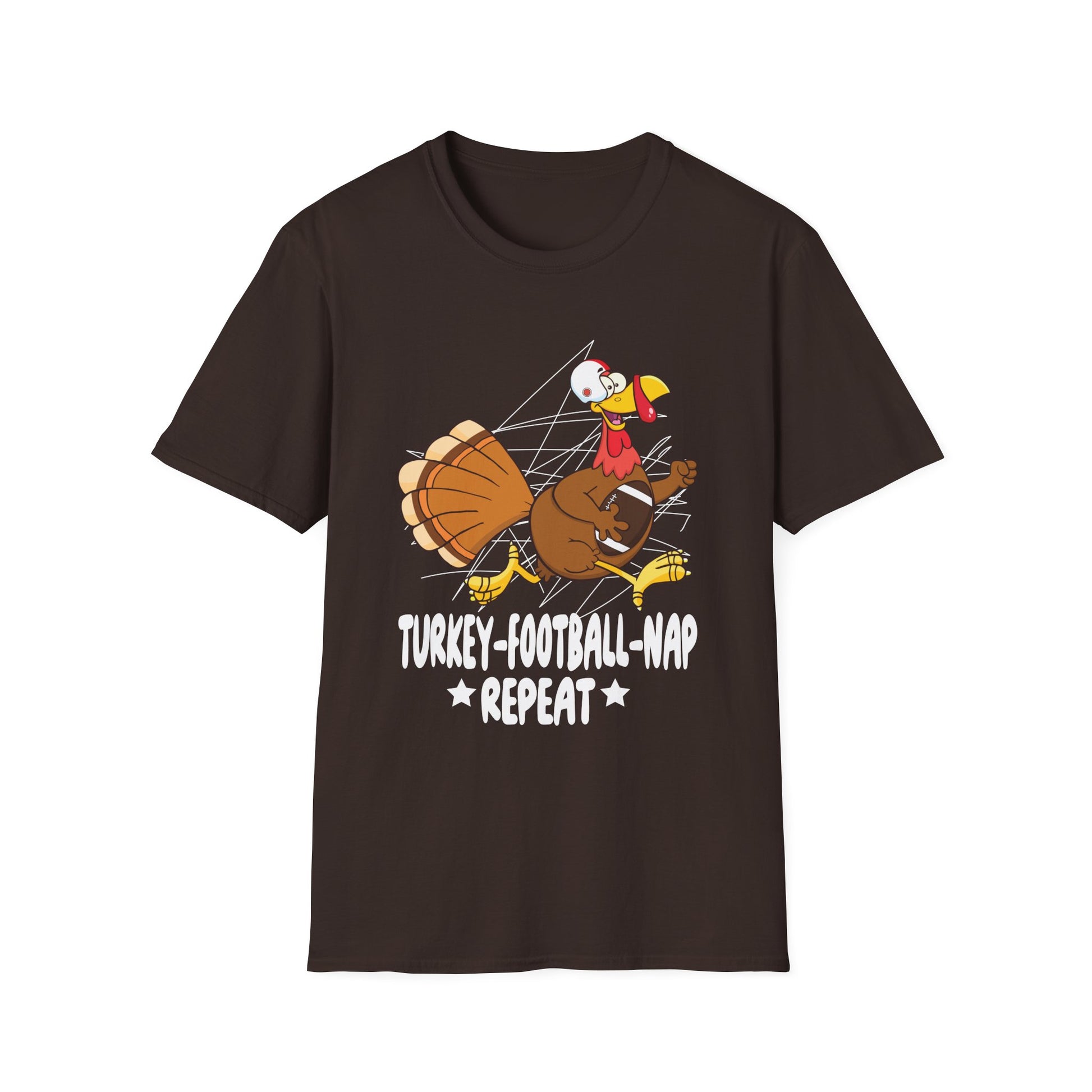 Turkey Football Nap Repeat T-Shirt — Funny Thanksgiving Turkey Tee for Football Fans