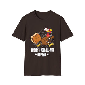 Turkey Football Nap Repeat T-Shirt — Funny Thanksgiving Turkey Tee for Football Fans