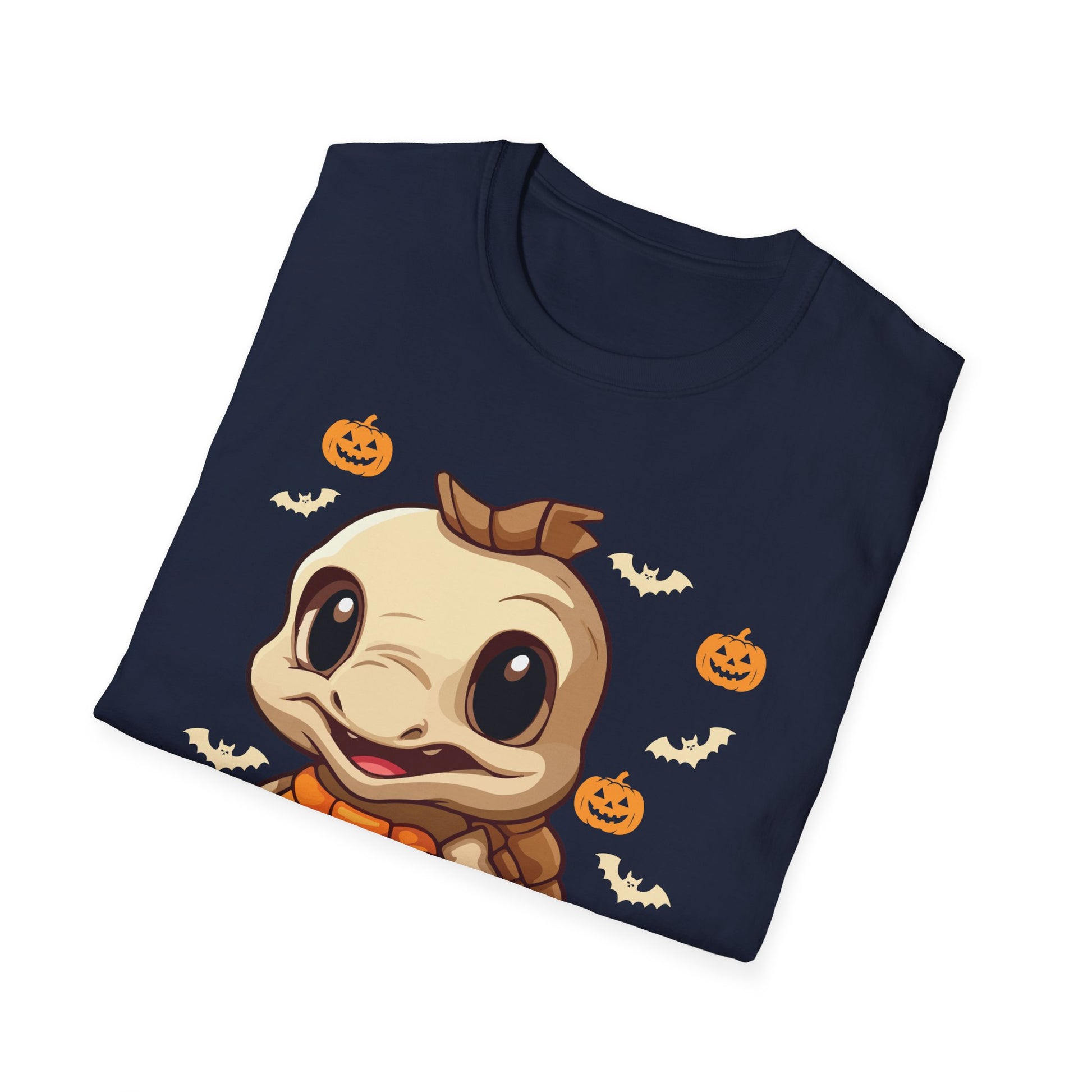 Cute Dinosaur Halloween T-Shirt — Baby Dino with Jack-O'-Lantern Pumpkins