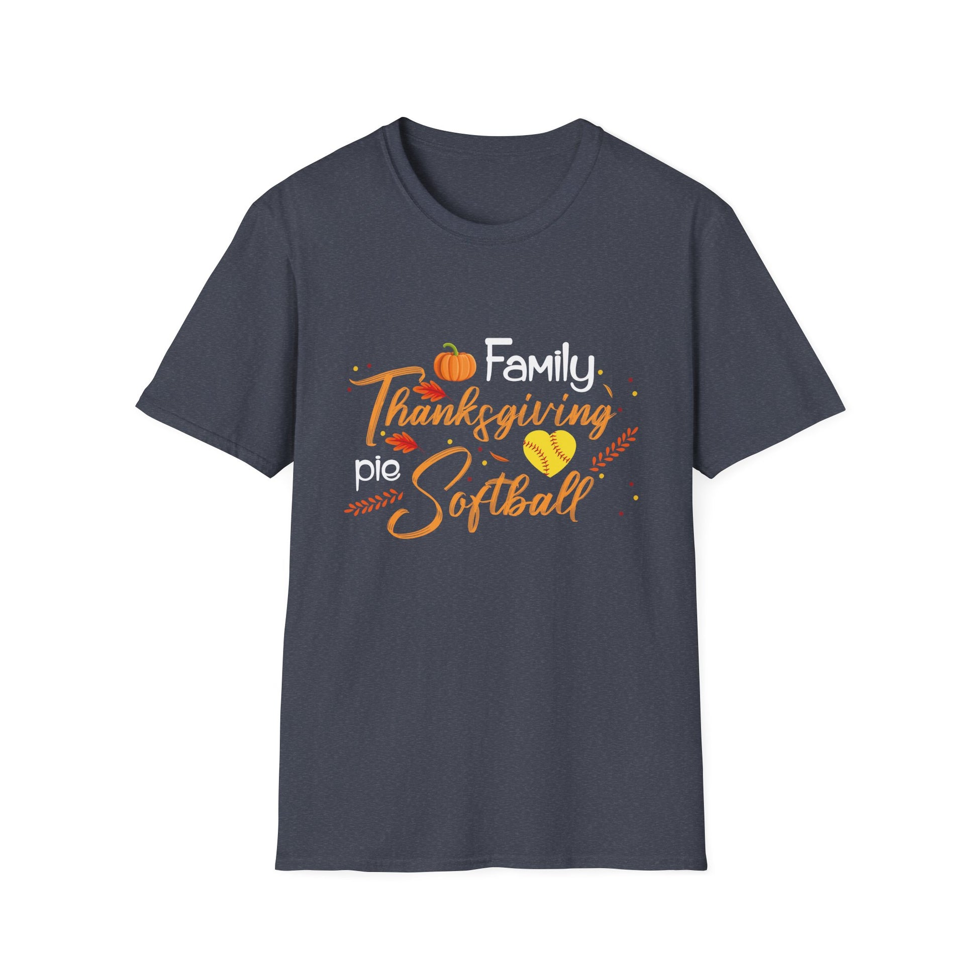 Thanksgiving Softball Family T-Shirt — Family, Turkey & Pumpkin Fall Baseball Tee  Unisex T-Shirt
