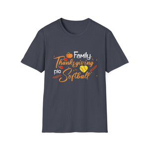 Thanksgiving Softball Family T-Shirt — Family, Turkey & Pumpkin Fall Baseball Tee  Unisex T-Shirt