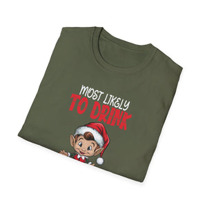 Most Likely to Drink With The Elves Elf Drinking Christmas Unisex T-Shirt