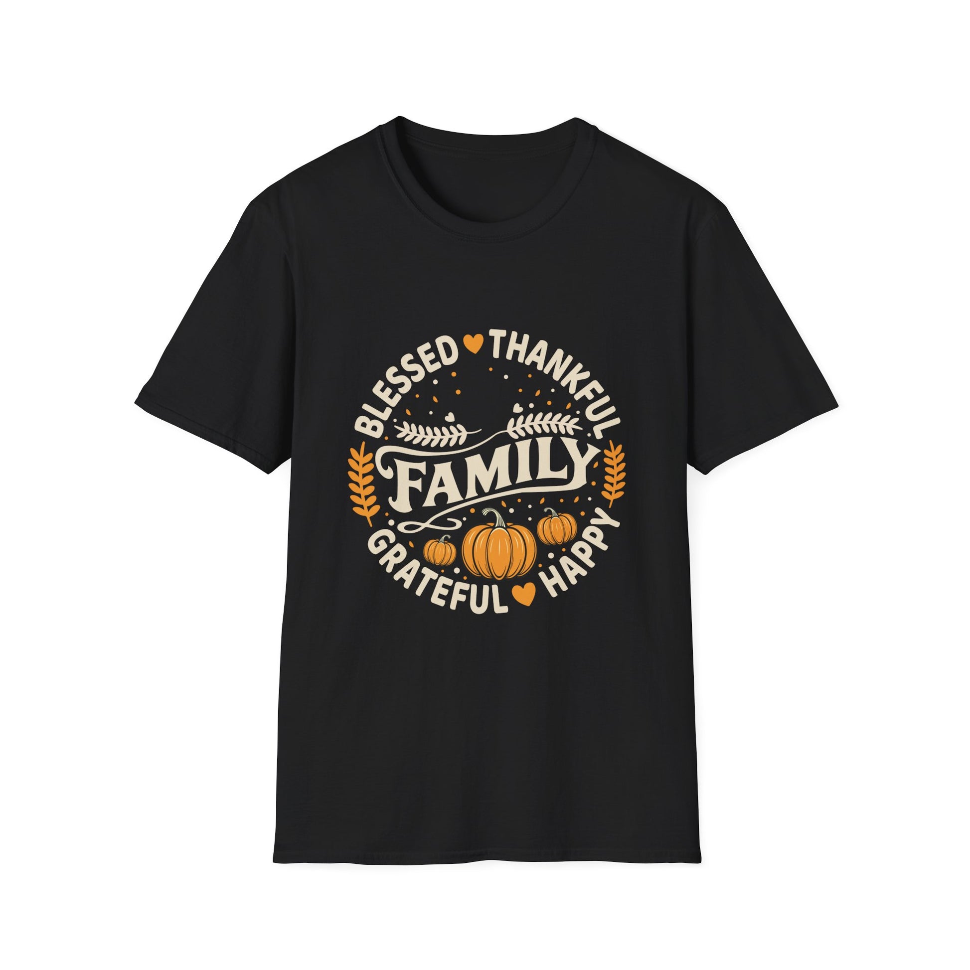 Family Blessed Thankful Grateful Pumpkin T-Shirt — Fall Thanksgiving Tee