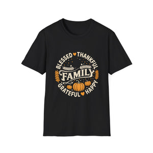 Family Blessed Thankful Grateful Pumpkin T-Shirt — Fall Thanksgiving Tee