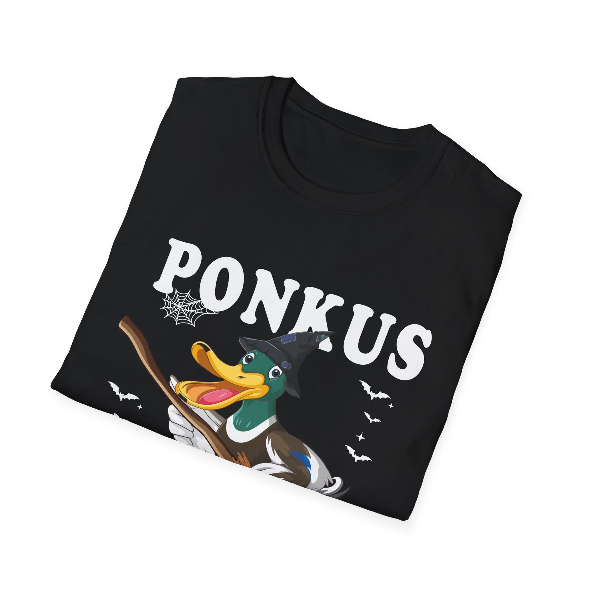 Ponkus Honkus Duck Witch T‑Shirt — Funny Halloween Broomstick Duck Tee