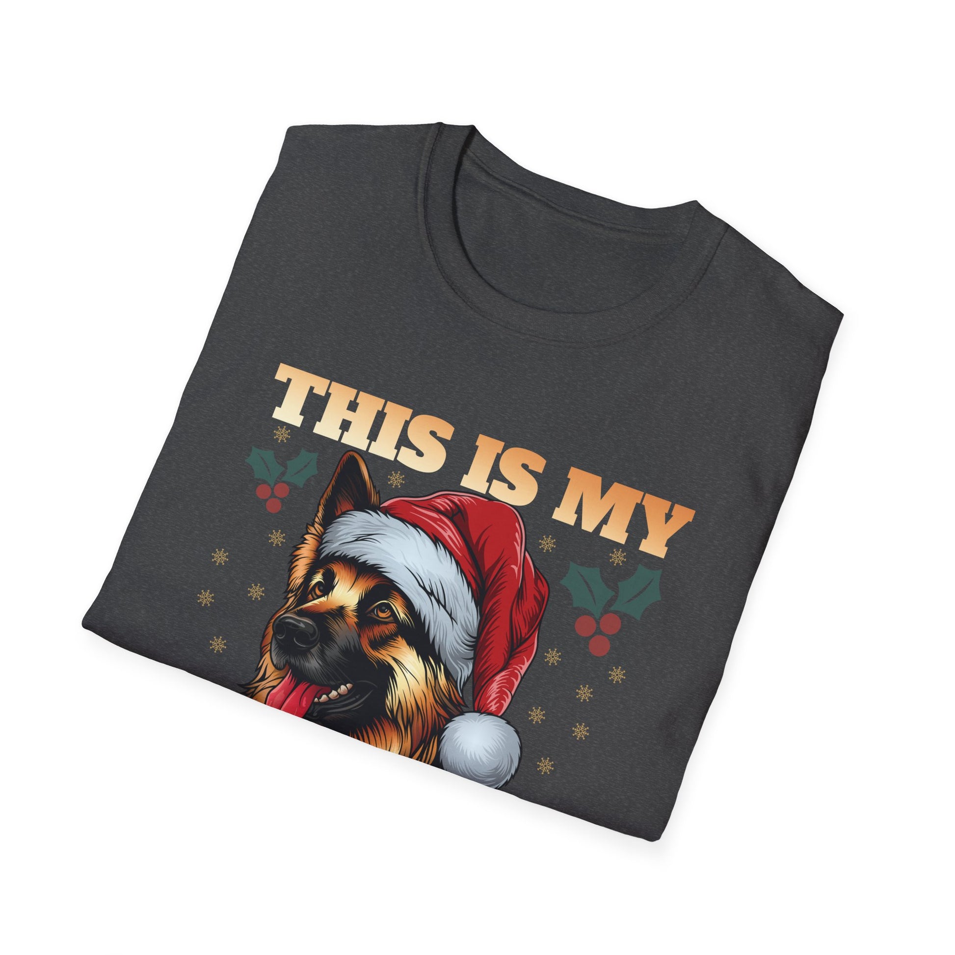 Christmas Pajama Shirt T‑Shirt – German Shepherd in Santa Hat (This Is My Christmas Pajama Shirt)