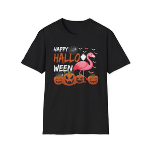 Happy Halloween Flamingo T-Shirt — Cute Pink Flamingo with Jack-O'-Lanterns Halloween Tee