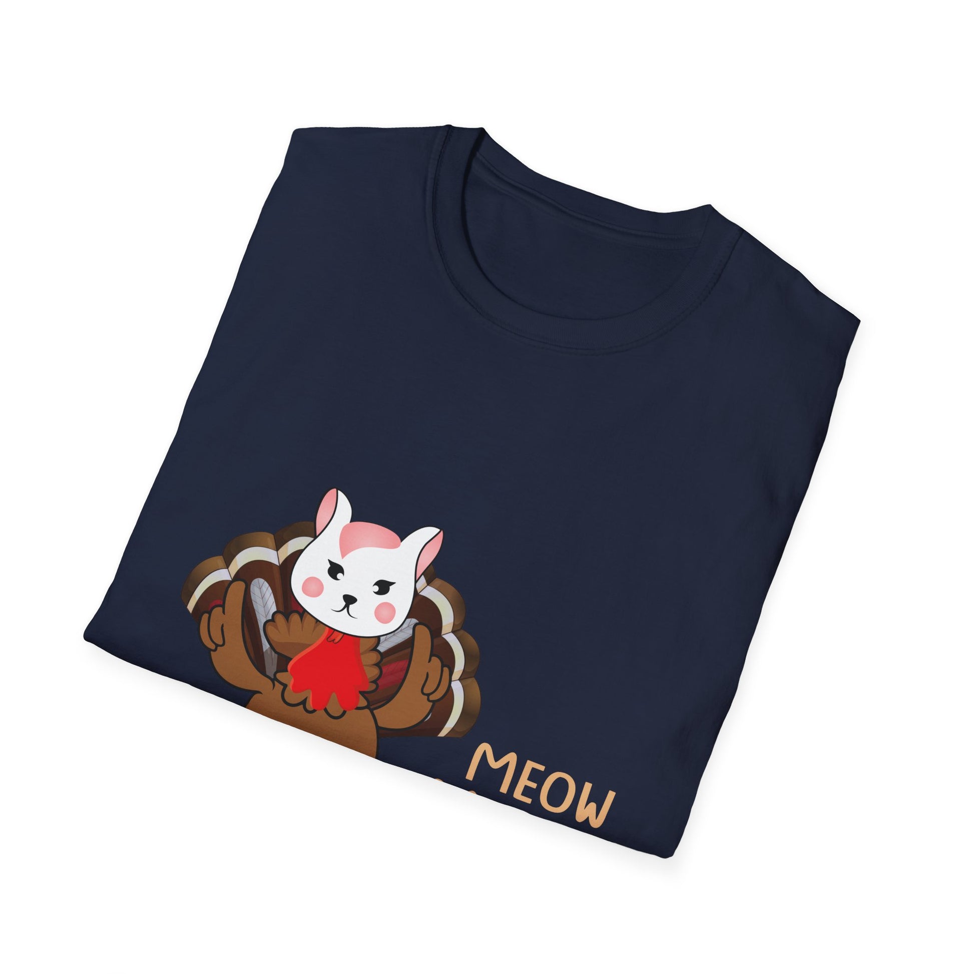 Meow Meow Meow Cat-Turkey Thanksgiving T-Shirt — Cute Cat Dressed as Turkey Holiday Tee  Unisex T-Shirt