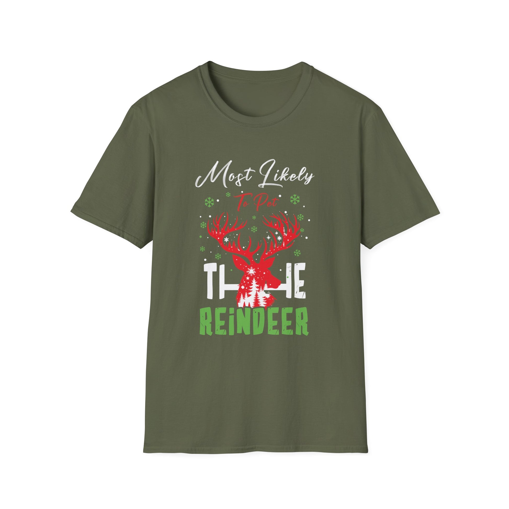 Most Likely To Pet The Reindeer Funny Christmas 2023 T-Shirt