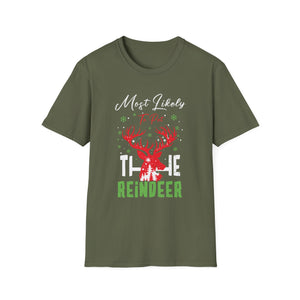 Most Likely To Pet The Reindeer Funny Christmas 2023 T-Shirt