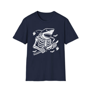 Shark Skeleton Samurai T-Shirt — Halloween Pirate Sword Graphic Tee