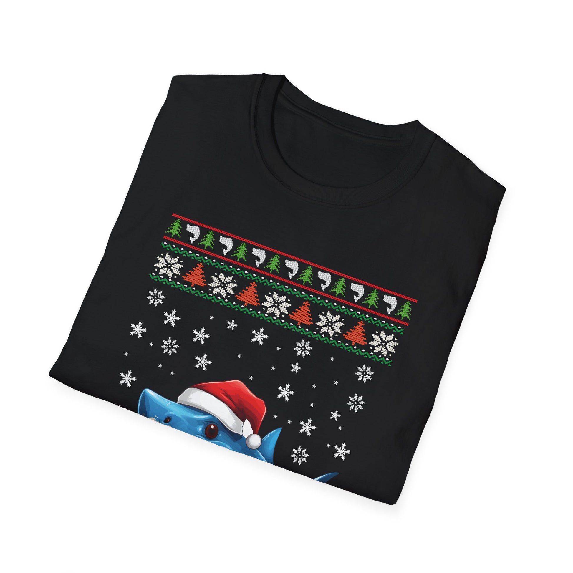 Shark Christmas Santa Hat Ugly Christmas Sweater Unisex Softstyle T-Shirt