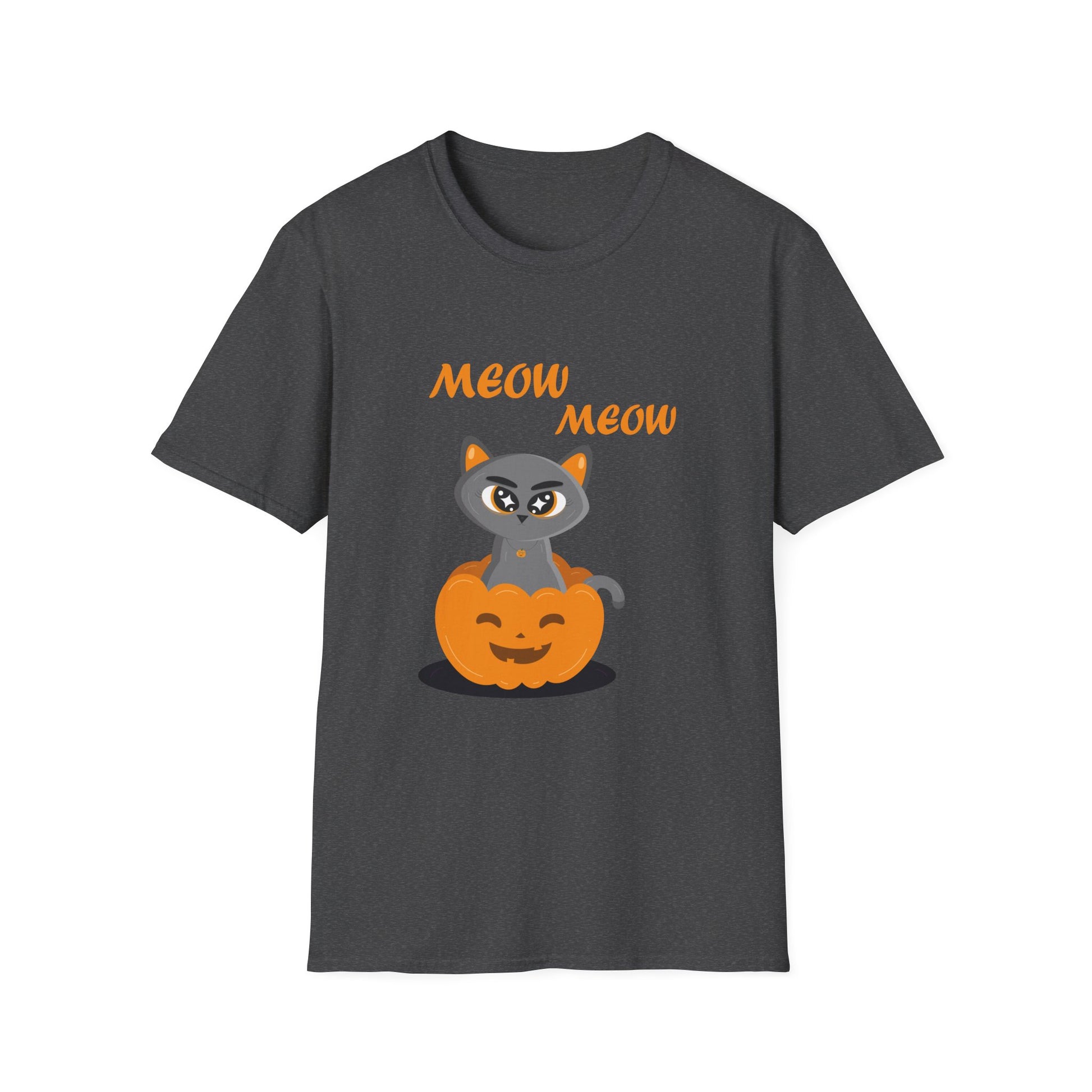 Cat in Pumpkin Halloween T-Shirt — "Meow Meow" Cute Spooky Graphic Tee  Unisex T-Shirt