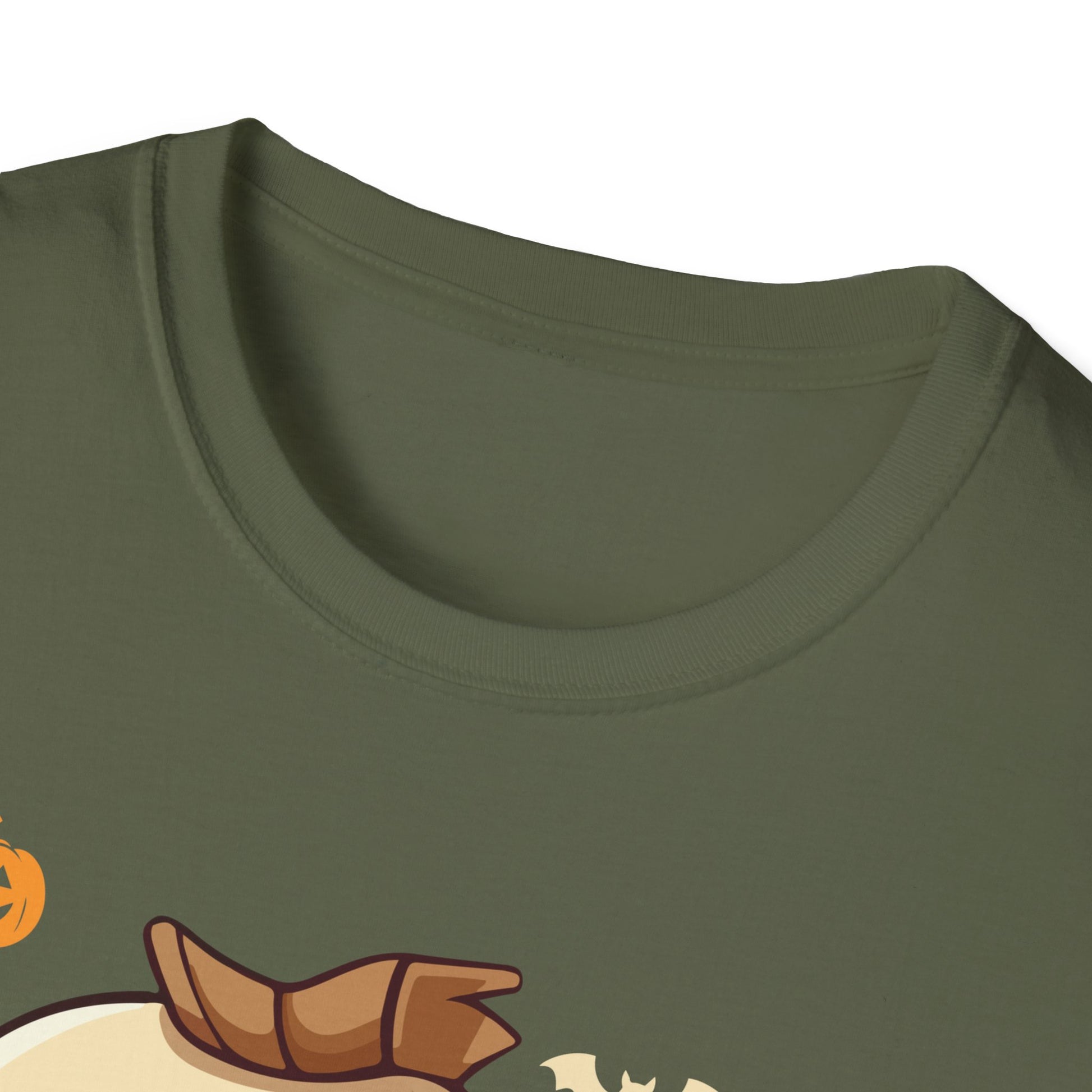 Cute Dinosaur Halloween T-Shirt — Baby Dino with Jack-O'-Lantern Pumpkins