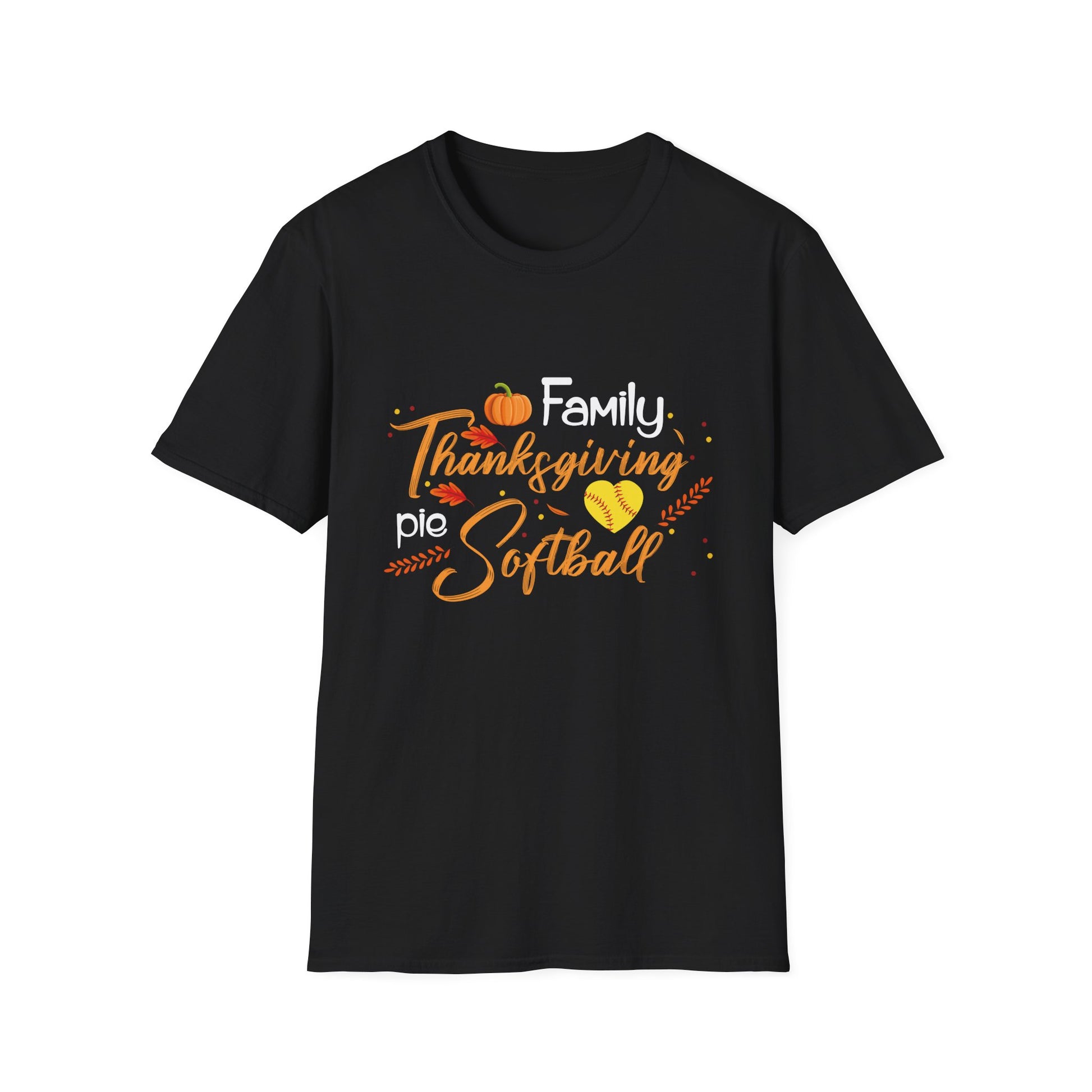 Thanksgiving Softball Family T-Shirt — Family, Turkey & Pumpkin Fall Baseball Tee  Unisex T-Shirt