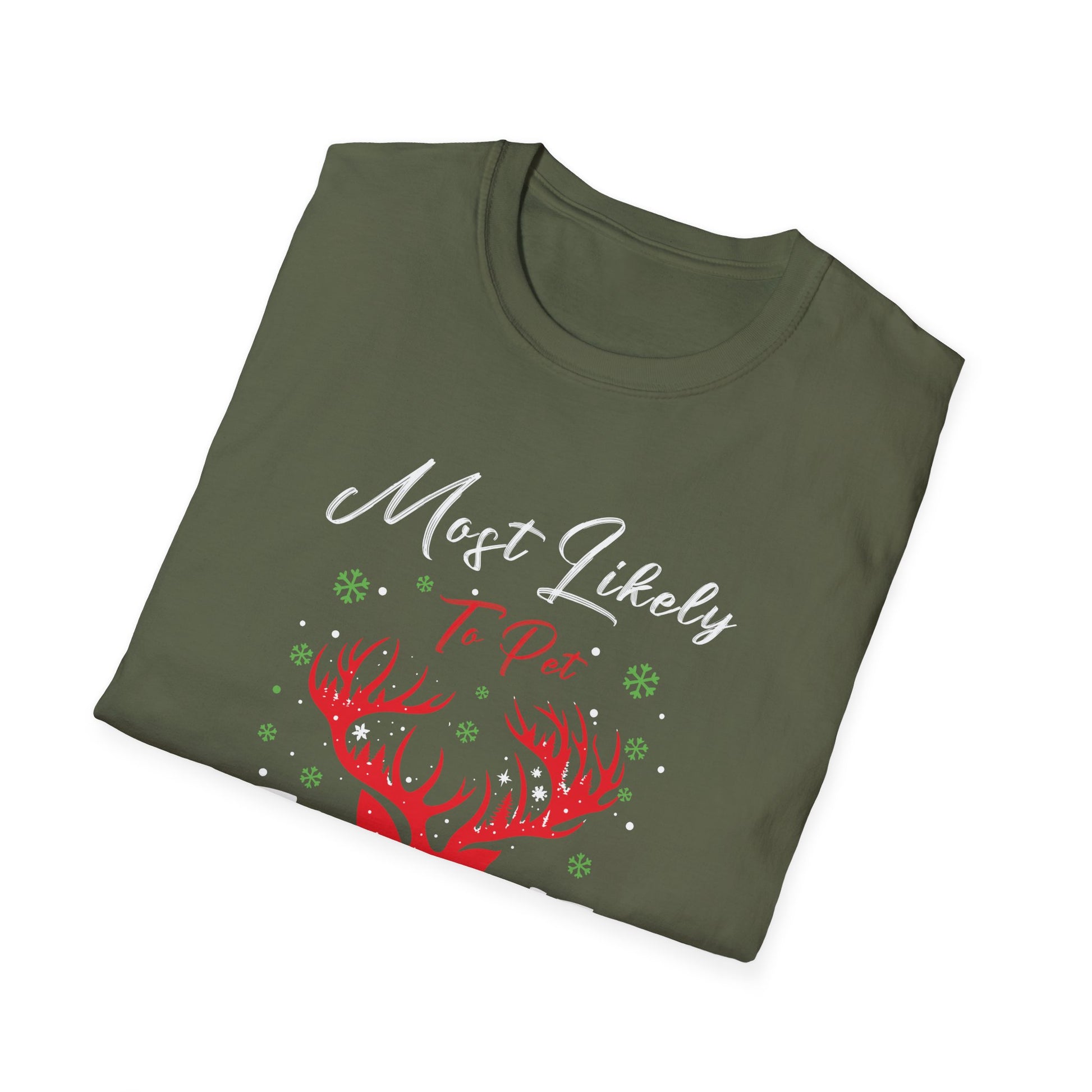 Most Likely To Pet The Reindeer Funny Christmas 2023 T-Shirt