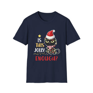 Is This Jolly Enough Black Cat Merry Christmas Tree Lights T-Shirt