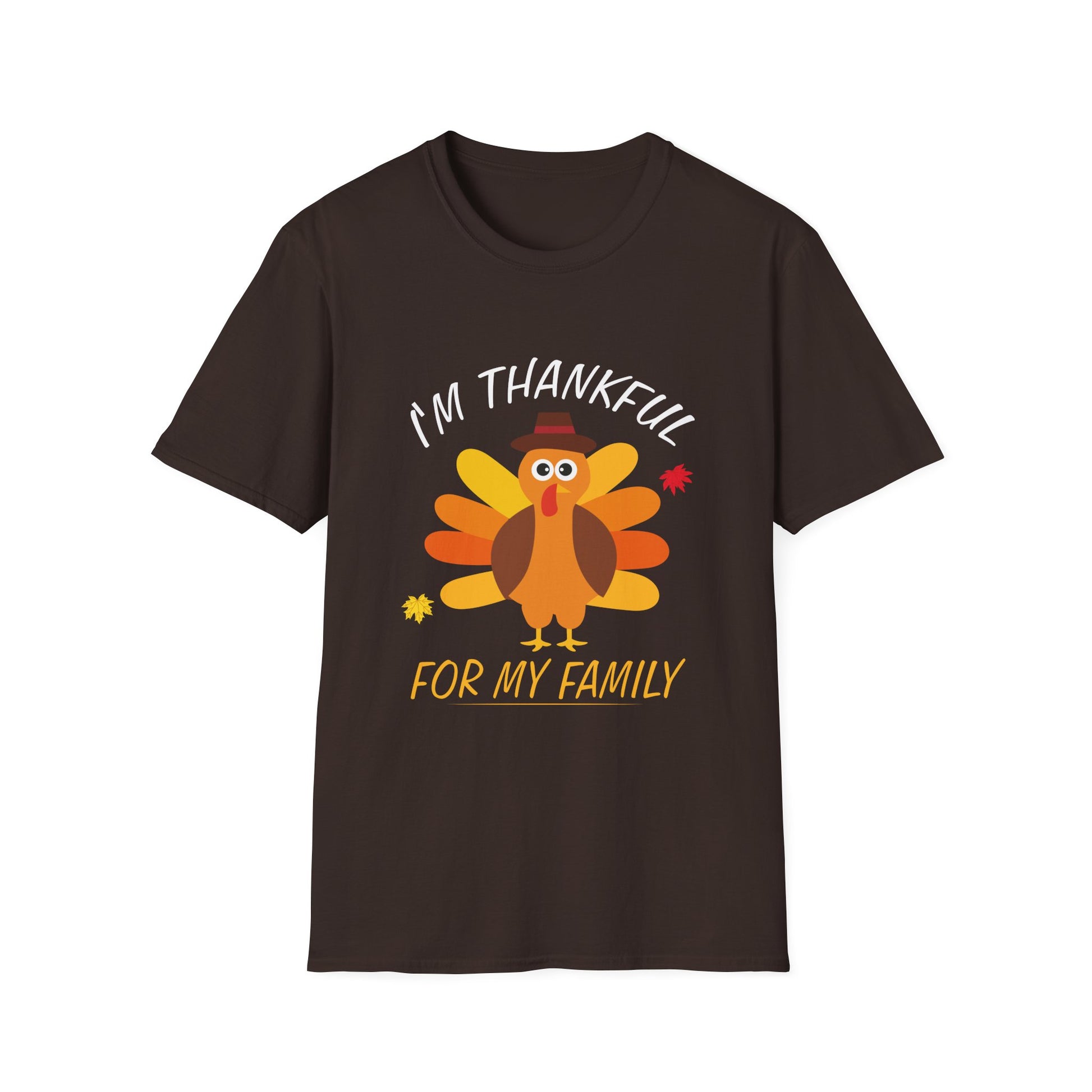 Thankful For My Family Thanksgiving T-Shirt — Cute Turkey Holiday Tee