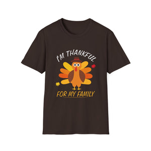 Thankful For My Family Thanksgiving T-Shirt — Cute Turkey Holiday Tee