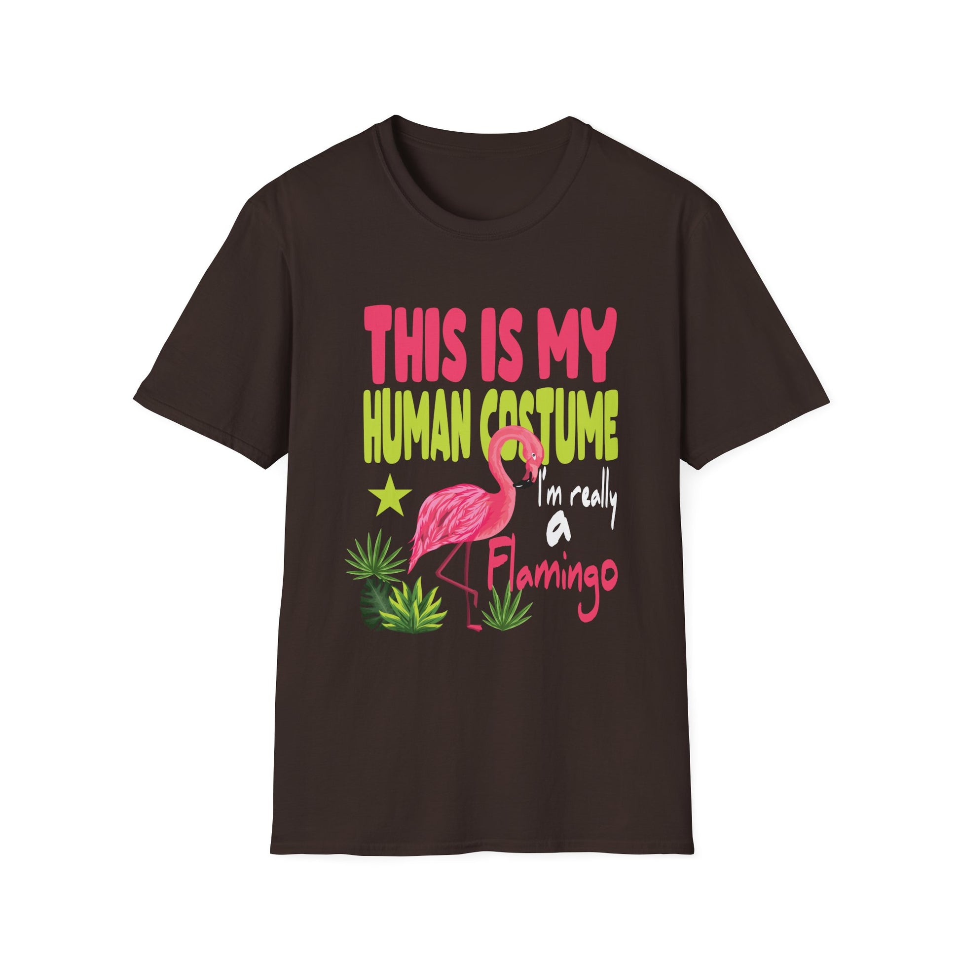 Flamingo Costume T-Shirt — "This Is My Human Costume, I'm Really a Flamingo" Funny Halloween Tee