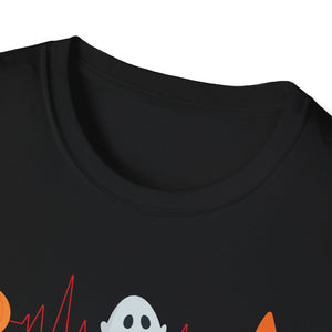 Halloween Heartbeat T-Shirt — Pumpkin, Ghost & Candy Skull Graphic Tee