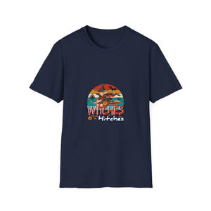 Witches With Hitches Halloween T-Shirt — Retro Witch on Broom Graphic