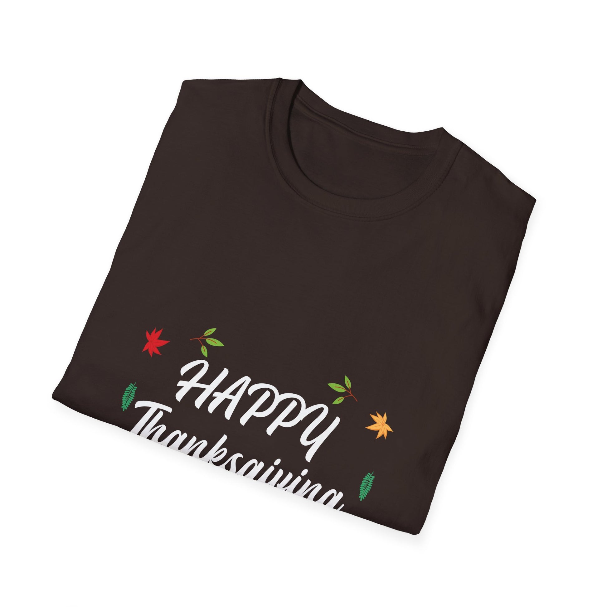 Thanksgiving T-Shirt — "Happy Thanksgiving" Fall Leaves Holiday Tee  Unisex T-Shirt