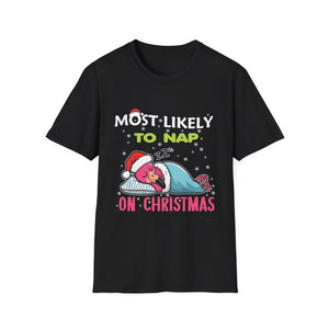 Most Likely To Nap On Christmas Funny Christmas Unisex Softstyle T-Shirt