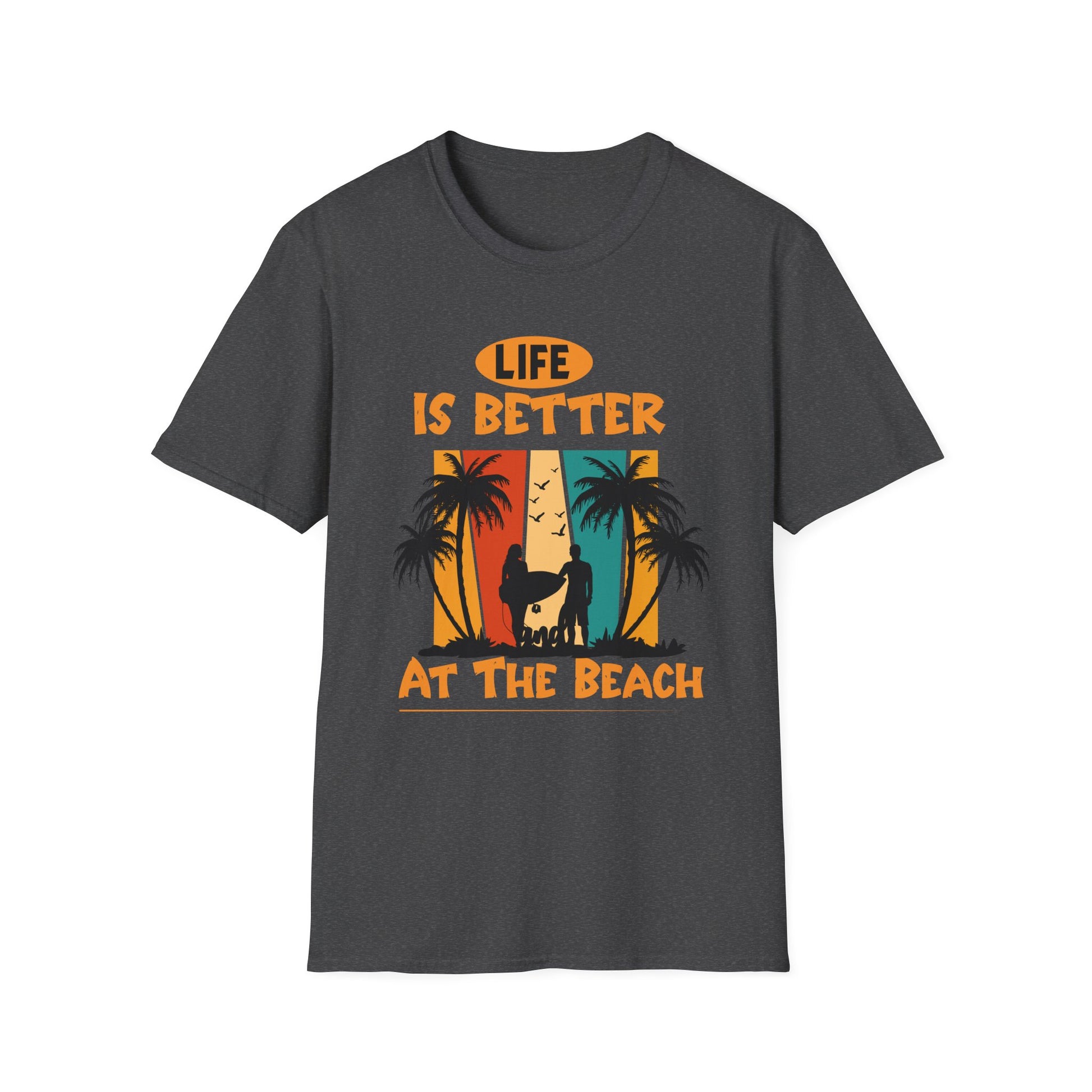 Life Is Better at the Beach T-Shirt — Retro Palm Tree Surf Cat Tee