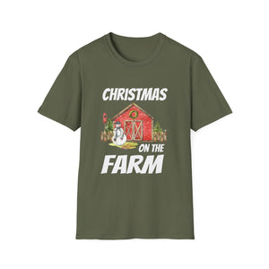 Christmas on the Farm T-Shirt — Holiday Barn & Snowman Farmhouse Tee