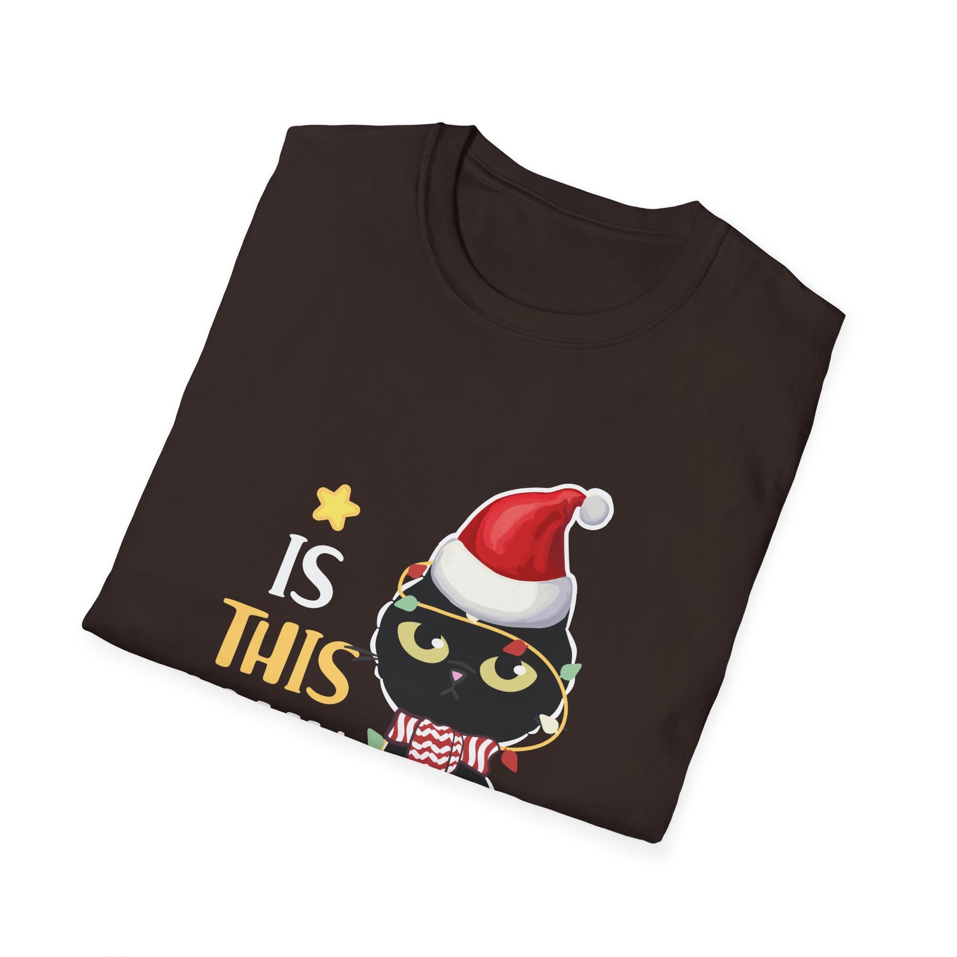 Is This Jolly Enough Black Cat Merry Christmas Tree Lights T-Shirt