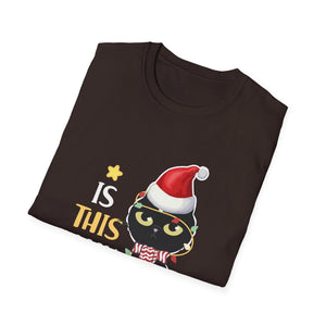 Is This Jolly Enough Black Cat Merry Christmas Tree Lights T-Shirt