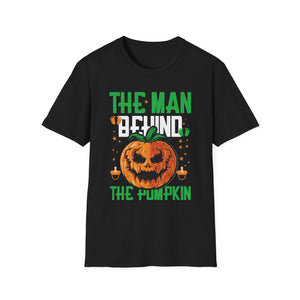 Mens The Man Behind The Pumpkin Dad Halloween Pregnancy Reveal  Unisex Softstyle T-Shirt