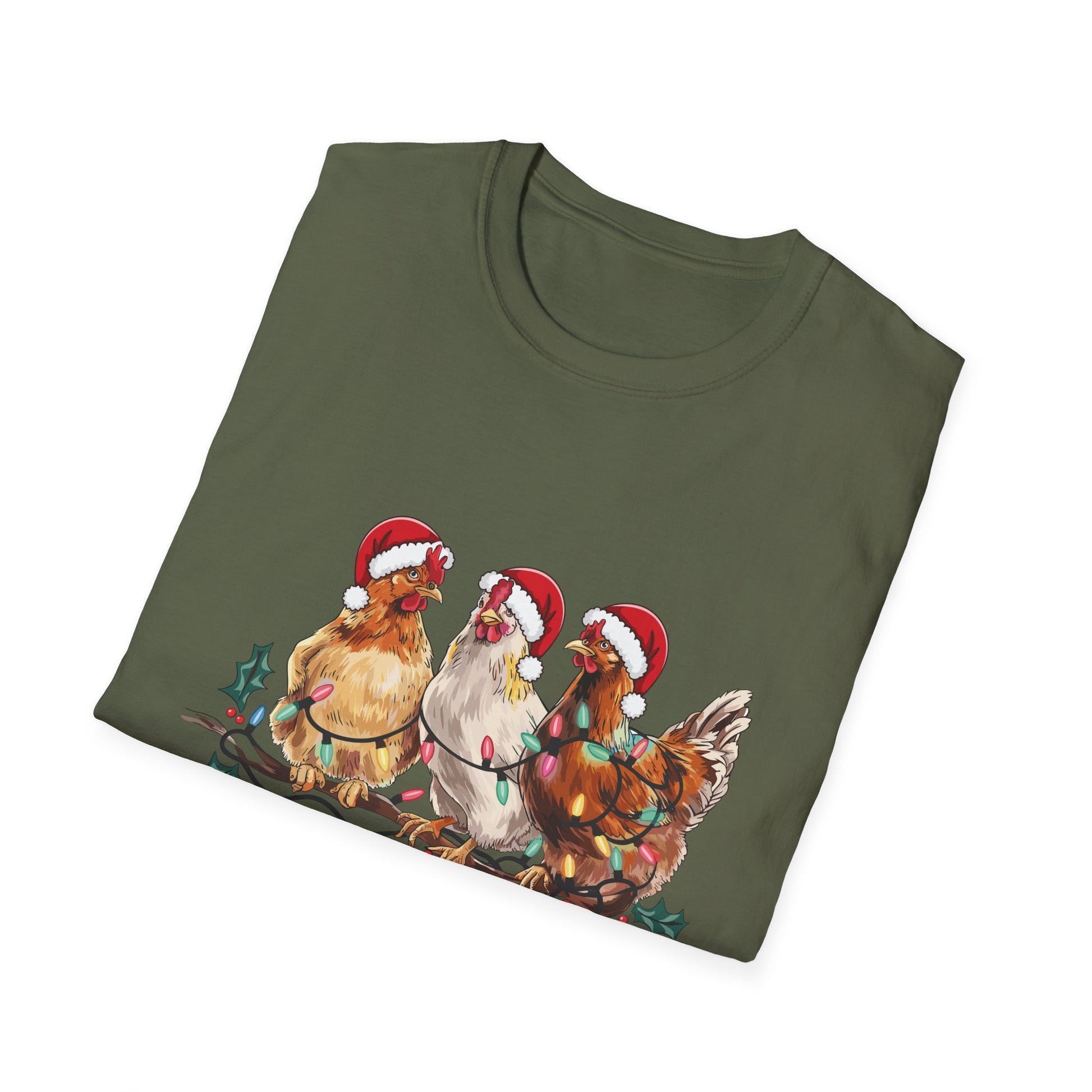 Christmas Chickens T-Shirt — Festive Hens in Santa Hats Holiday Tee