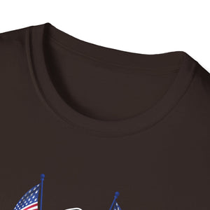 Santa Riding Motorcycle on Christmas - Biker US Flag Unisex Softstyle T-Shirt