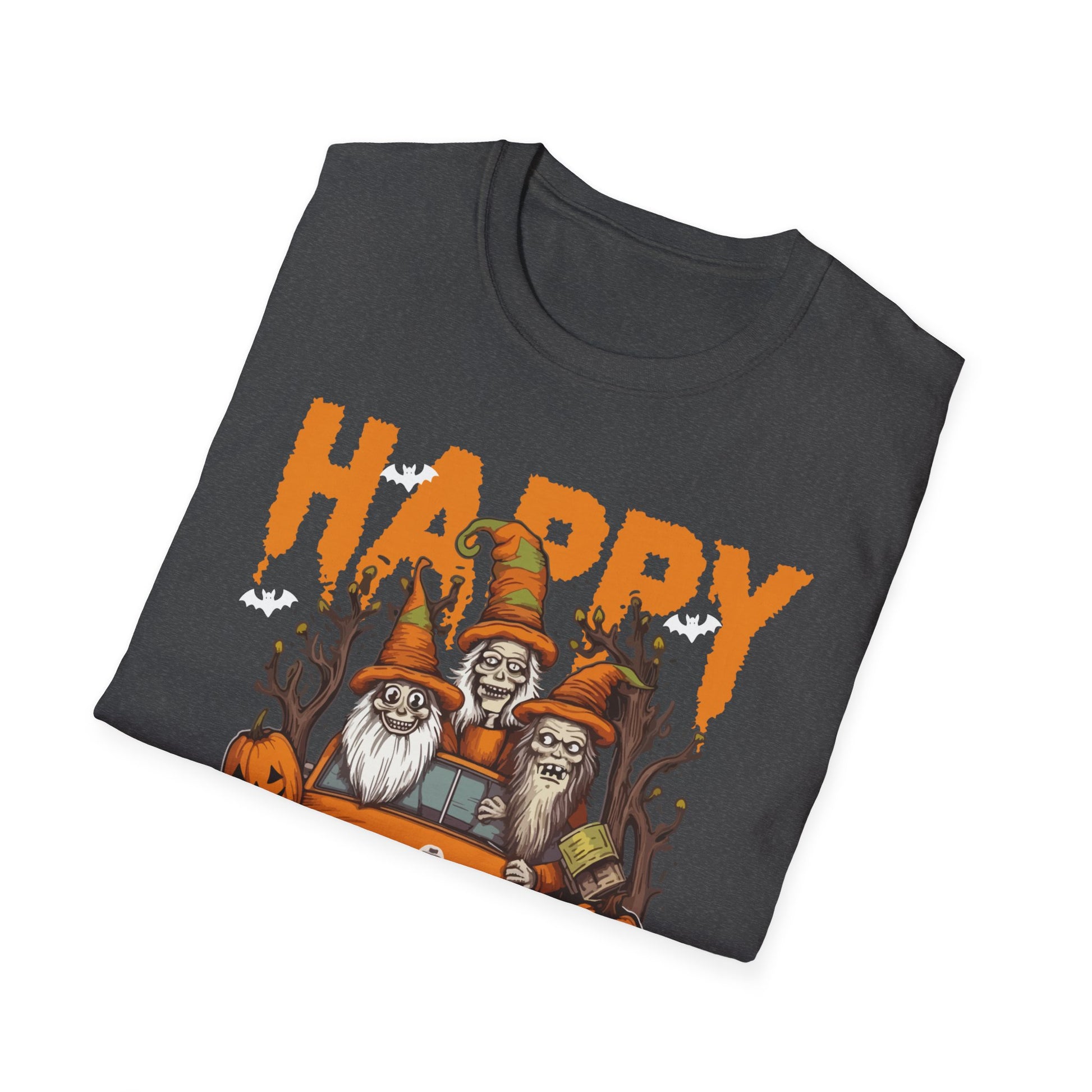 Gnomes Halloween Greeting Holiday Pumpkin Creepy Halloween Tee Unisex Softstyle T-Shirt