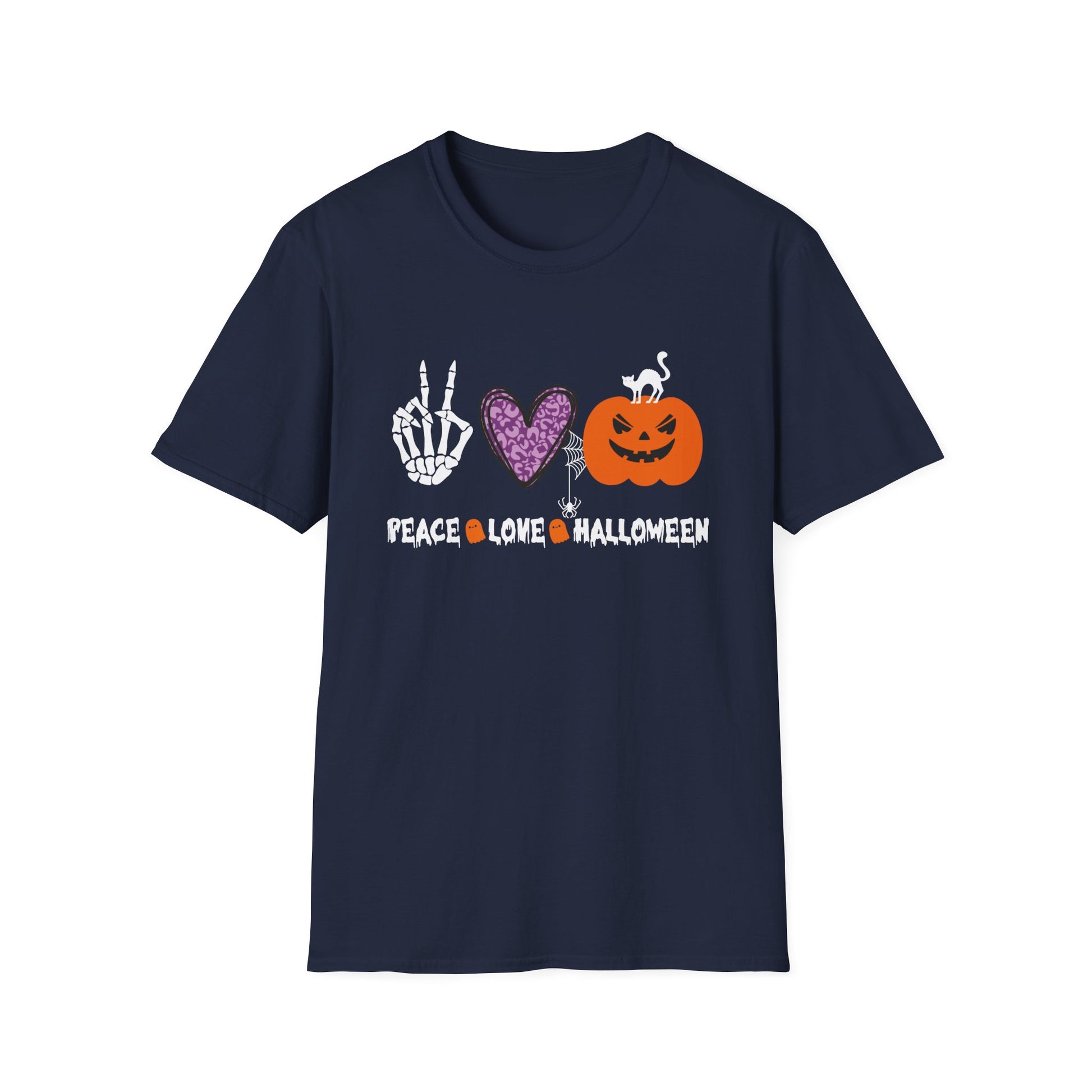 Peace Love Halloween skeleton Hands Funny Halloween Costume TeeUnisex Softstyle T-Shirt