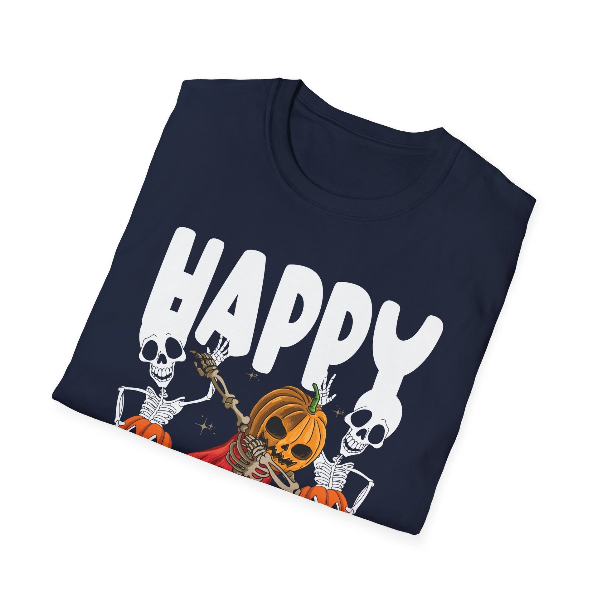 Halloween T-Shirt - "Happy to See Your Face" Pumpkin Skeletons Spooky Graphic Tee