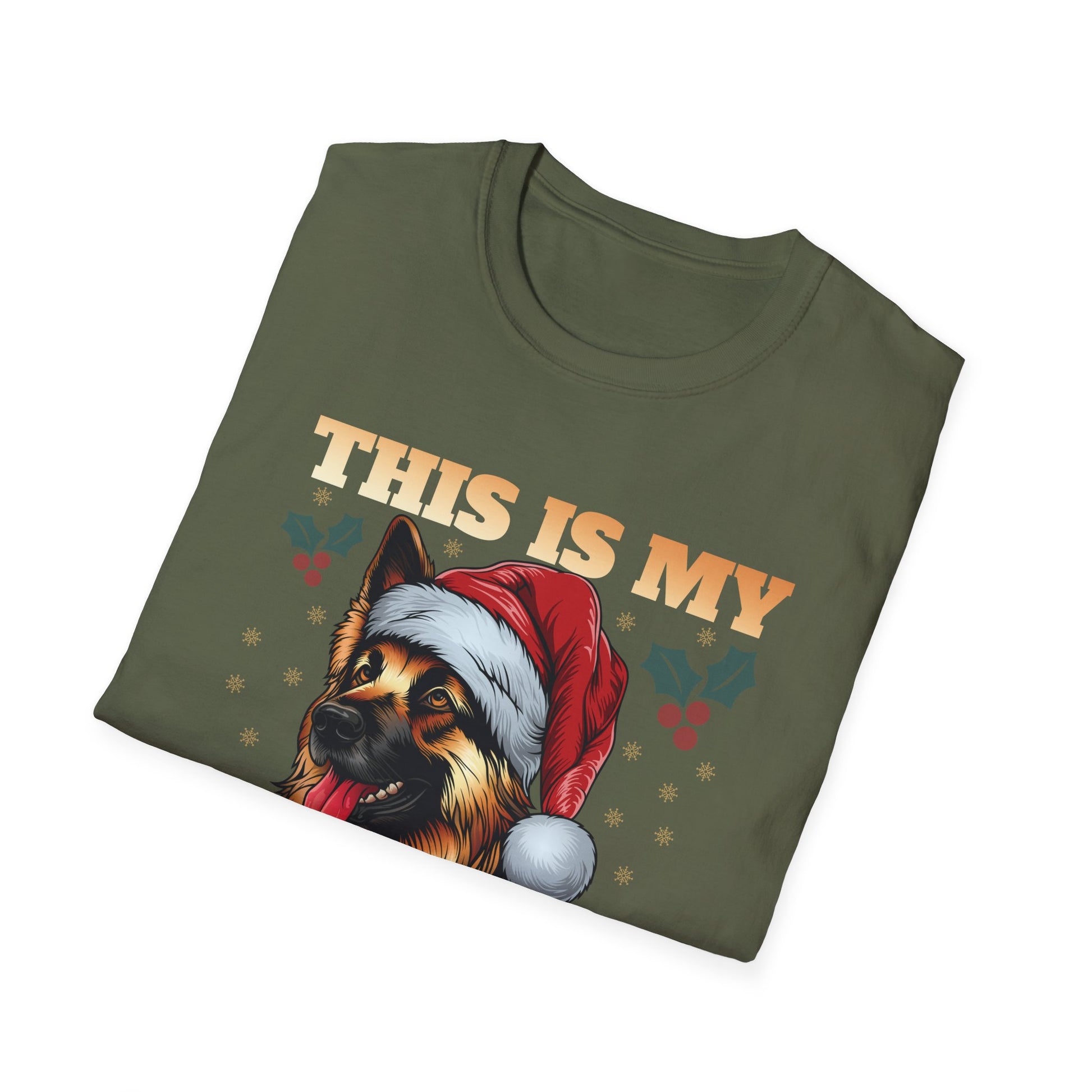 Christmas Pajama Shirt T‑Shirt – German Shepherd in Santa Hat (This Is My Christmas Pajama Shirt)