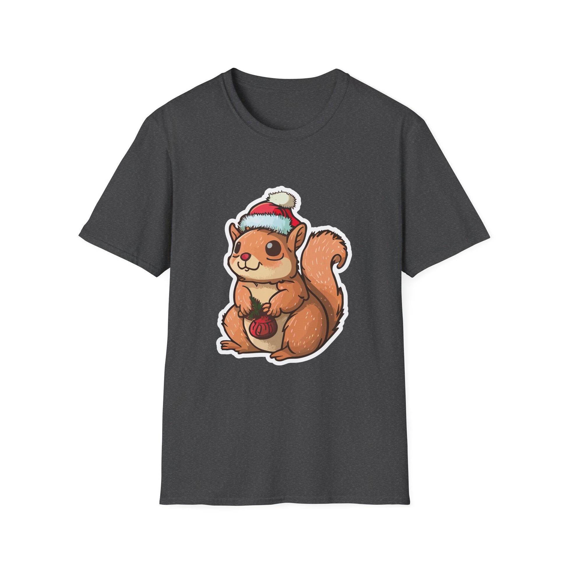Cute Winter Squirrel T-Shirt — Cartoon Squirrel Wearing Knit Hat and Acorn