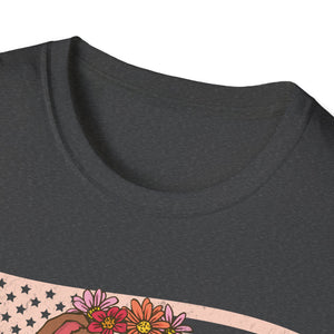 Pitbull Mom T-Shirt – Floral Pitbull with American Flag